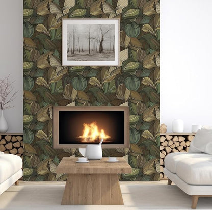 Tropical Leaf Wallpaper – Modern Botanical Peel and Stick Wallpaper for Accent Walls, Living Room & Bedroom Decor | Self Adhesive, Waterproof Vinyl, 17.7" x 236"