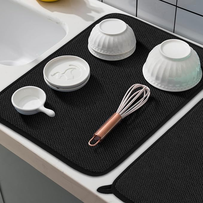 GeeRic Microfiber Dish Drying Mat, Super Absorbent Kitchen Dish Drying Pad, Reversible for Countertop, 15*20 inch Black