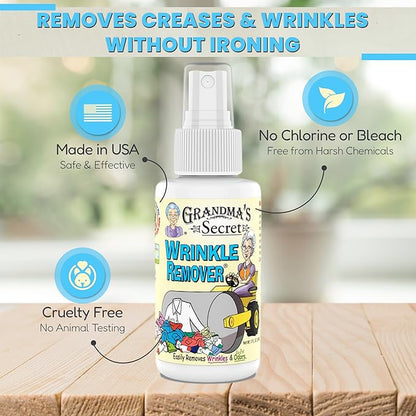 Grandma's Secret Wrinkle Remover - Wrinkle Release Spray, Odor Eliminator, and Fabric Refresher Spray - Chlorine and Bleach Free - 16 oz & 3 oz Travel Size Combo