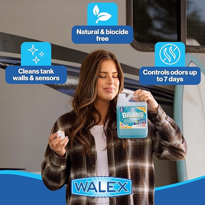 Walex Bio-Fresh Liquid Enzyme Holding Tank Treatment for RV, Camper & Marine - Black Water Tank Deodorizer, Liquifies Waste & Toilet Paper, Septic Tank Safe, Biocide-Free, Ocean Mist, 32oz