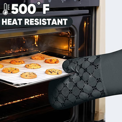 Oven Mitts Kitchen Towels Dishcloths with Pot Holders Sets 12PCS,Dish Towels Sets,Oven Gloves Pot Pads Heat Resistant 500 Degrees with Non-Slip Silicone Surface for Cooking Baking Grilling-Deep Green