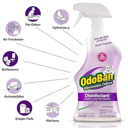 OdoBan Ready-to-Use Disinfectant and Odor Eliminator, Made in the USA, Lavender Scent, 32 Ounce Spray Bottle