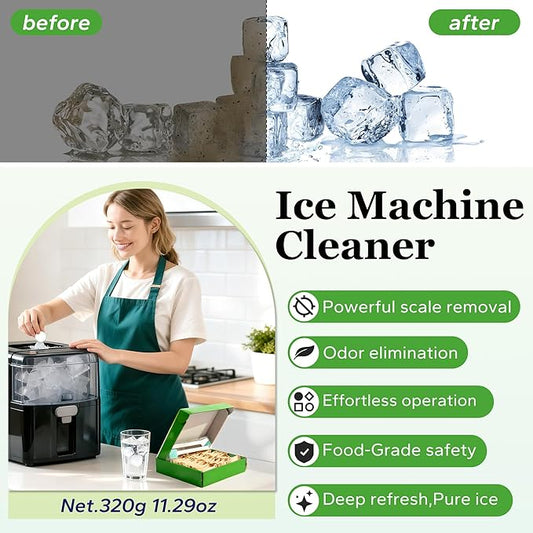 Ice Machine Cleaner and Descaler with 2 cleaning brushes,Ideal for Frigidaire, Opal, GE Profile, Kitchenaid units.Ice Maker Cleaner Removes Lime Scale,Calcium.Nickel Safe Scale Remover (43 Tablets)