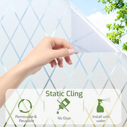 LUTE Frosted Glass Window Privacy Film, Static Cling Non-Adhesive Heat Control Window Cover, Removable Decorative Frosting Decals for Home Office, Lattice Pattern, 35.4" x 118.1"