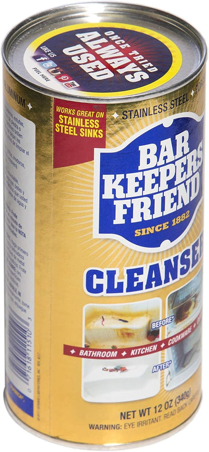Bar Keepers Friend Powder Cleanser (12 oz - 4-pack) - Multipurpose Cleaner & Stain Remover - Bathroom, Kitchen & Outdoor Use - For Stainless Steel, Aluminum, Brass, Ceramic, Porcelain, Bronze and More
