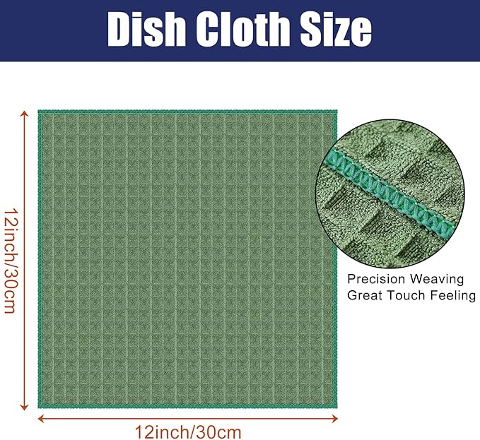 Homaxy Microfiber Waffle Weave Kitchen Dish Cloths, 12 x 12 Inch Ultra Absorbent and Solid Color Dish Towels for Kitchen Fast Drying Dishcloth for Washing Dishes, 6 Pack, Grass Green