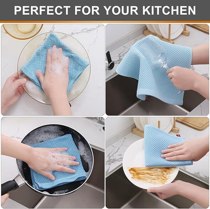 Kitinjoy 100% Cotton Kitchen Dish Cloths (12 X 12 Inches, Sky Blue), 6 Pack Waffle Weave Ultra Soft Absorbent Dish Towels for Drying Dishes Quick Drying Kitchen Towels Dish Rags