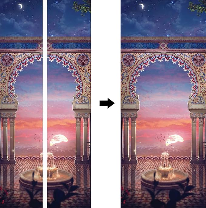 A.Monamour 3D Door Stickers for Interior Doors Balcony View at Sunset with Arabian Interior Design Vinyl Waterproof Self Adhesive Door Mural Decals for Bedroom Office Bathroom 95x215cm