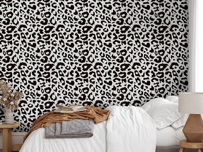 Ismoon Delicate Black and White Peel and Stick Wallpaper 17.3"X118" Leopard Wallpaper Modern White Contact Paper Thickened Removable Self-Adhesive Wall Paper for Home Decoration Vinyl Film Roll