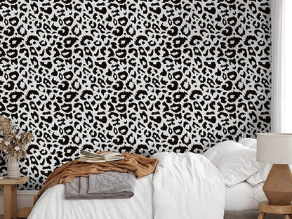 Ismoon Delicate Black and White Peel and Stick Wallpaper 17.3"X118" Leopard Wallpaper Modern White Contact Paper Thickened Removable Self-Adhesive Wall Paper for Home Decoration Vinyl Film Roll