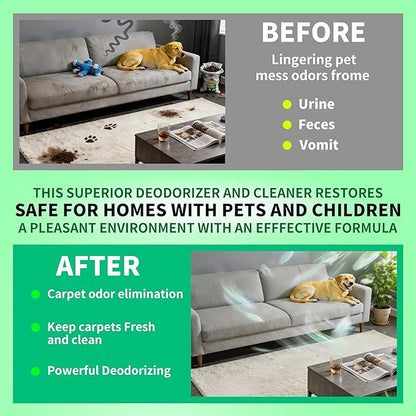 Carpet Deodorizer Freshener Powder for Pets - Pet Odor Eliminator for Urine, Feces & Vomit | Lemon Scent, Natural Ingredients Safe for Kids & Pets | 21 Oz