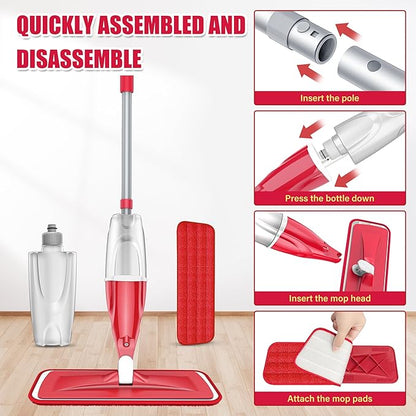 Spray Wet Mops for Hardwood Floor Cleaning: EXEGO Microfiber Dry Dust with 3 Washable Pads for Swiffer PowerMop - Flat Floor Mops with Sprayer for Wood Laminate Ceramic Tiles