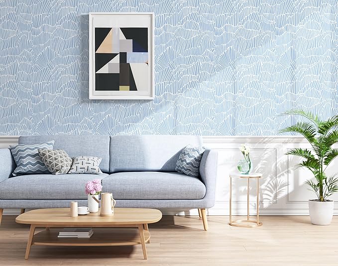 Guvana Blue Wallpaper Peel and Stick Modern Blue and White Contact Paper Coastal Wallpaper Boho Striped Removable Waterproof Wall Paper for Bathroom Laundry Living Room Accent Wall Decor 17.3"×590"