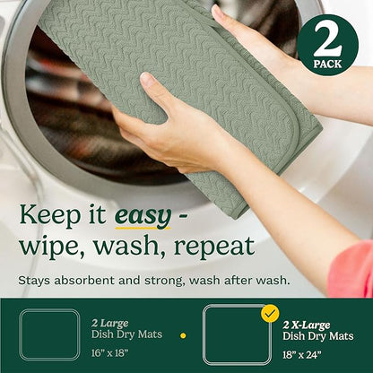 Cuisinart Dish Drying Mats for Kitchen Counter - (2) 18" x 24" Ultra Absorbent Dish Drying Mat XL - Foldable, Machine Washable, Fast Drying Dish Mat (Geostripe)
