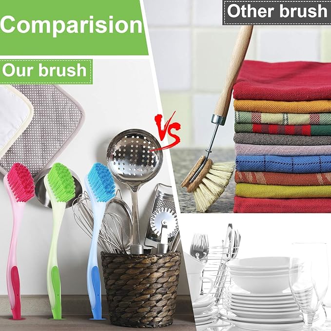Boao 20 Pieces Long Dish Brush with Handle Assorted Color Dishwashing Brush with Suction Cup Multipurpose Cleaning Tool for Kitchen, Toilet, Etc