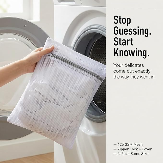 Mesh Laundry Bags for Delicates 3 Pack 12 x 16 Inches, Laundry Bags for Bras Lingerie Underwear, Honeycomb Wash Bags with Zipper Cover for Washing Machine