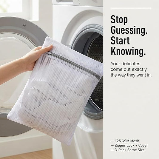 Mesh Laundry Bags for Delicates 3 Pack 12 x 16 Inches, Laundry Bags for Bras Lingerie Underwear, Honeycomb Wash Bags with Zipper Cover for Washing Machine