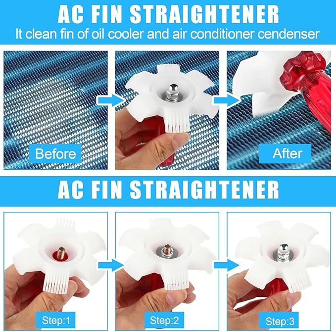 8 Pcs Air Conditioning Fin Cleaner Set HVAC Coil Cleaning Brush Condenser Fin Straightener Evaporator Coil Cleaner AC Comb Condenser Split Cleaning Kit Fridge Radiator Tool(Black,Threaded)