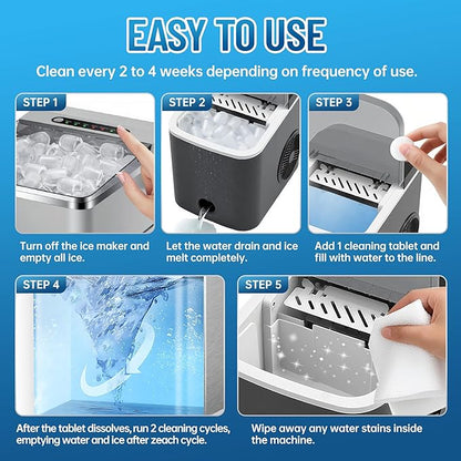 Ice Machine Cleaner Tablets and Descaler, 32 Count Ice Maker Cleaner Tablets for Countertop Portable Ice Makers, Nickel-Safe Removes Scale, Odor & Mineral Buildup for Fresh-Tasting Ice