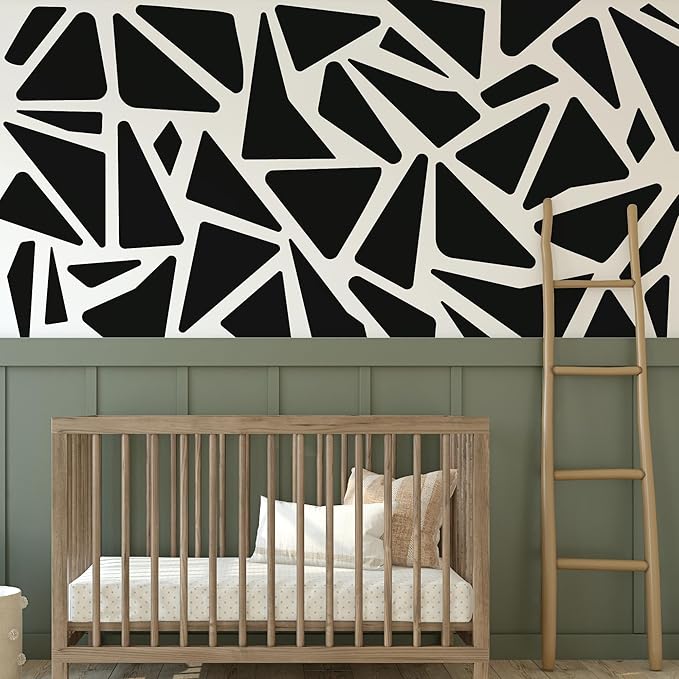 Large Boho Geometric Wall Decal Abstract Art Sticker, Modern Triangle Decals, Peel and Stick Black Vinyl Stickers for Offcie, Bedroom, Living Room, Home Wall Decor