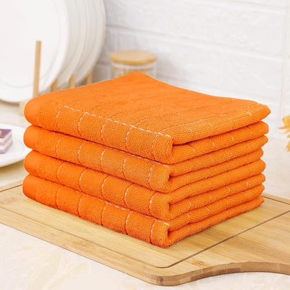 Homaxy 100% Cotton Terry Kitchen Towels(Orange, 13 x 28 inches), Checkered Designed, Soft and Super Absorbent Dish Towels, 8 Pack