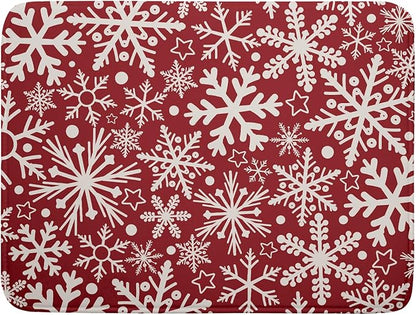 Christmas Dish Drying Mat for Kitchen Counter 18x24 Dark Red Snowflake Winter Xmas Holiday Absorbent Reversible Microfiber Drying Mats Kitchen Countertop Protector Dishes Drainer Pad
