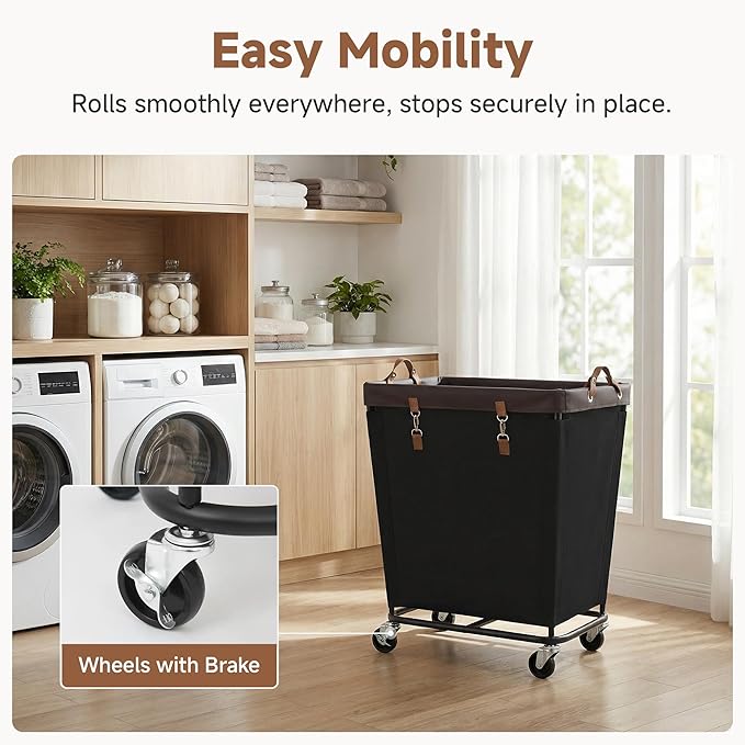 StorageWorks 210L Laundry Basket with Wheels, Extra Large Rolling Hampers for Clothing Organizer, Dirty Clothes Basket for Hotel, Home, Closet, Dorm, Black