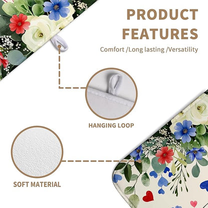 4th of July Patriotic Floral Dish Drying Mat Summer Memorial Day Large Kitchen Mats Dish Drying Pad Absorbent Dish Dryer Mat for Kitchen Countertops Microfiber Drainer Pad Dish Drying Mats (18x24 in)