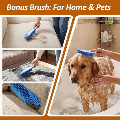 Topmart Carpet Rake with 60" Adjustable Handle, Cat Dog Carpet Rake Scraper for Rugs, Mats, Reusable Pet Hair Remover with 1 Silicone Removal Brush