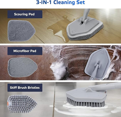 DSV Standard Tile Tub Scrubber Brush Shower Scrubber with Long Handle, 3-in-1 Cleaning Brush with 3 Detachable No Scratch Brush Heads, 56’’ Scrub Brush for Shower, Bathroom, Wall, Kitchen, Sink,Toilet