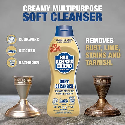 Bar Keepers Friend Soft Cleanser (26 oz) MORE Spray + Foam (25.4 oz) Multipurpose Cleaner Bundle, Stain & Rust Remover for Multi Surface Bathroom, Kitchen & Outdoor Cleaning