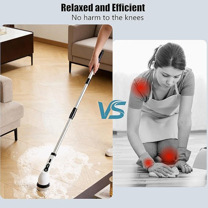 Electric Spin Scrubber Cordless Power Cleaning Brush with 8 Brush Heads Extendable Handle 3 Adjustable Size 2 Speeds IPX7 Waterproof for Bathroom and Kitchen