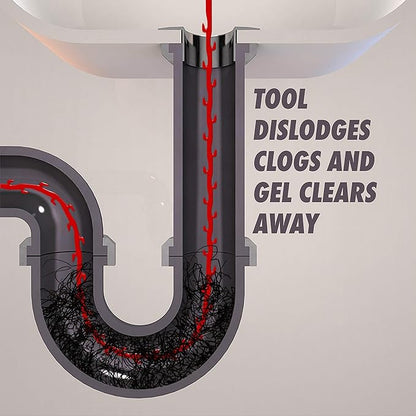 Drano Snake Plus Tool and Gel System, Drain Snake with Drain Clog Remover Gel, Unclogs and Removes Hair and Blockages, Commercial Line 16 Fl oz and 23 Inch Tool