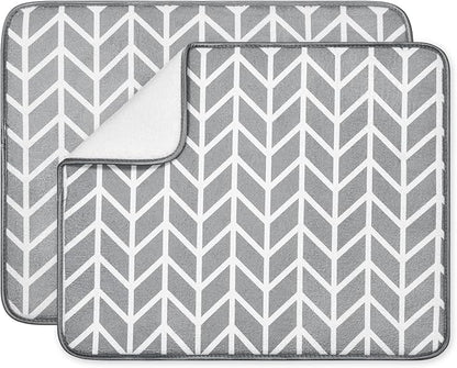 SUBEKYU Dish Drying Mat for Kitchen Counter, Absorbent Microfiber Dishes Drainer Mats/Rack Pads, 2 Pack, Light Grey, Branch