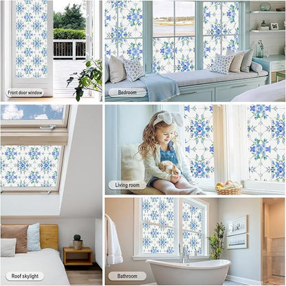 Frosted Glass Window Film, Heat Insulation, UV Block, Anti-Glare, One Way Privacy Tint, Static Cling for Home Bathroom Door, Renter Friendly, Day & Night Privacy