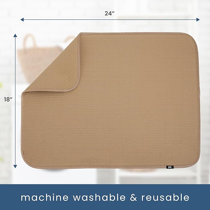 S&T INC. Dish Drying Mat XL, 18” x 24”, Absorbent Microfiber Kitchen Counter Mat, Drying Pad for Dishes, Utensils, Pots and Pans, Extra Large, Diamond Texture, Almond