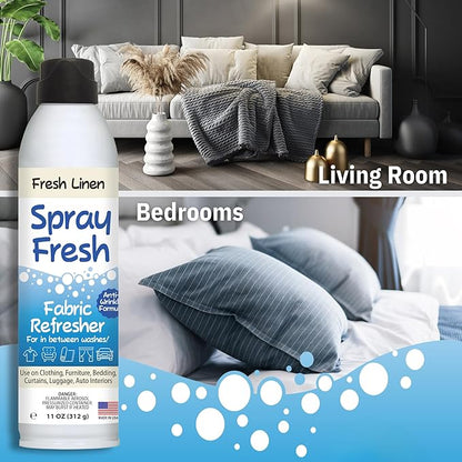 Spray Fresh Fabric Refresher, Linen, 8 oz — Deodorizer and Freshener for Clothing, Bedding, and Furniture