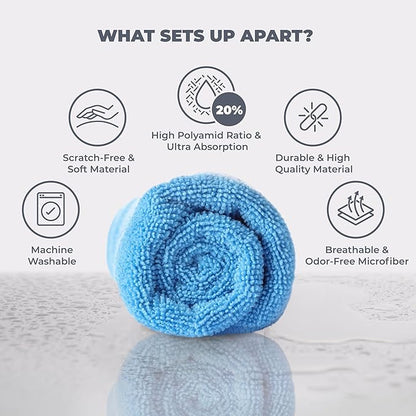 Turkish Microfiber Cleaning Cloth of 4 Colors | 20% Polyamide for Elevated Liquid Suction | Must Have Drying Supply for Kitchen and Home Accessories | Rags with Reinforced Edges, Pack of 8