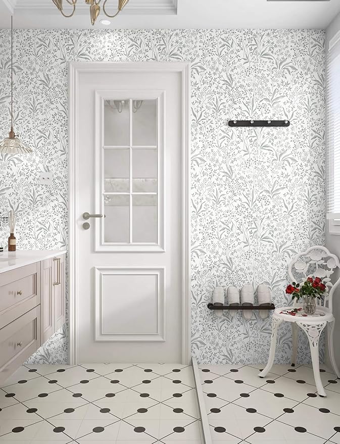 Heroad Peel and Stick Wallpaper Boho Floral Contact Paper 17.3''x393'' Leaf Wall Paper Removable Self Adehsive Wallpaper for Cabinets Drawers Bedroom Kitchen Bathroom Waterproof Decor Vinyl Roll