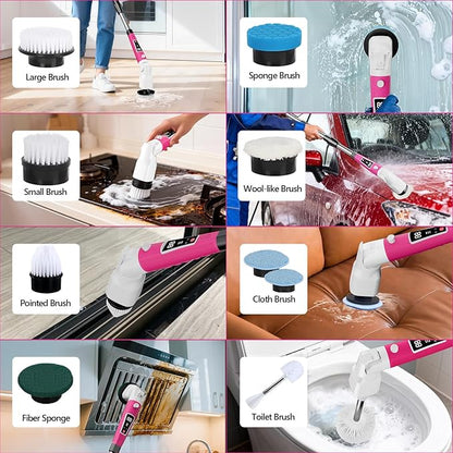 Electric Spin Scrubber,2026 New Adjustable Angle Cleaning Brush，IPX7 Waterproof Shower Scrubber with 3 Speed Settings,9 Brush Heads & Extendable Long Handle for Bathroom, Kitchen and Car Cleaning