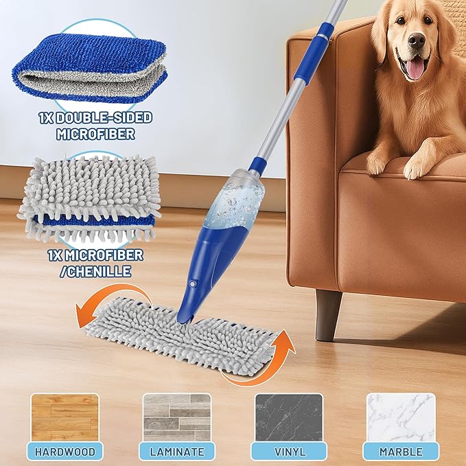 Double-Sided Mop Pads for O-Cedar ProMist MAX Spray Mop - Reusable Microfiber for Kitchen Bathroom Tile Cleaning - Washable Absorbent Chenille for Hardwood Laminate Floor Cleaning