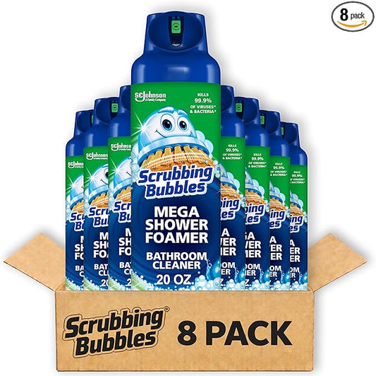 Scrubbing Bubbles Mega Shower Foamer and Disinfectant Aerosol, Rainshower, 20 oz,(Pack of 8)