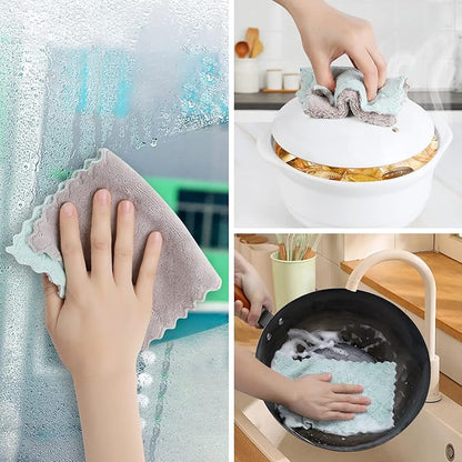 20Pcs Kitchen Cloth,Dish Towels,Super Absorbent Coral Fleece Dishtowels,Premium Dishcloths,Nonstick Oil Washable Fast Drying Dish Rags,for Clean Table Dish Glass Pet Paws (Green Gray)