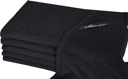 Dish Towels|Kitchen Dish Cloths Two-Sided Waffle Terry|13x28 Inches 100% Cotton Dish Rags Washing Dishes|Super Absorbent Reusable Quick Drying Dish Towels| 6-Pc Set Black