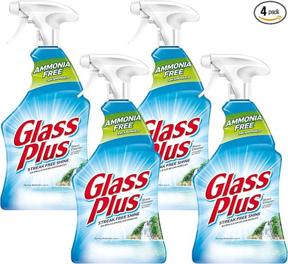 Glass Plus Glass Cleaner for Multi-Surface, 32 Fl Oz Bottle, (Pack of 4)