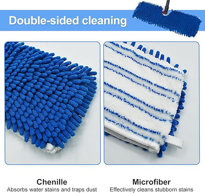 3 Pack Mop Heads Replacements Compatible for Ocedar Dual-Action Microfiber Flip Mop, Double Sided Mop Replace Head Mop Refills with Microfiber & Chenille for Dry Wet Use, Reusable, Machine Washable