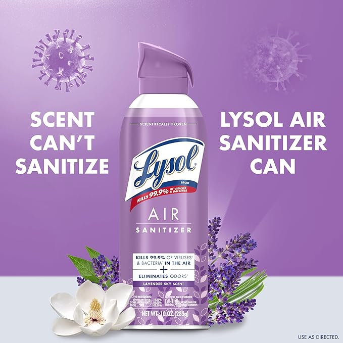 Lysol Air Sanitizer Spray with Bacterial Odor Eliminator for Home & Office, Sanitizing Air Spray, Air Freshener Alternative, Lavender Sky Scent, 10 oz (Pack of 3)