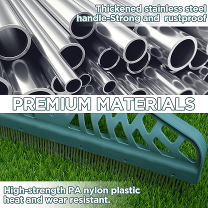 Artificial Turf Rake with Adjustable Steel Handle from 32 to 61 Inch, Durable Artificial Grass Rake, Turf Brush for Cleaning pet Hair, Large Fallen Leaves and Dead Grass from Artificial Turf
