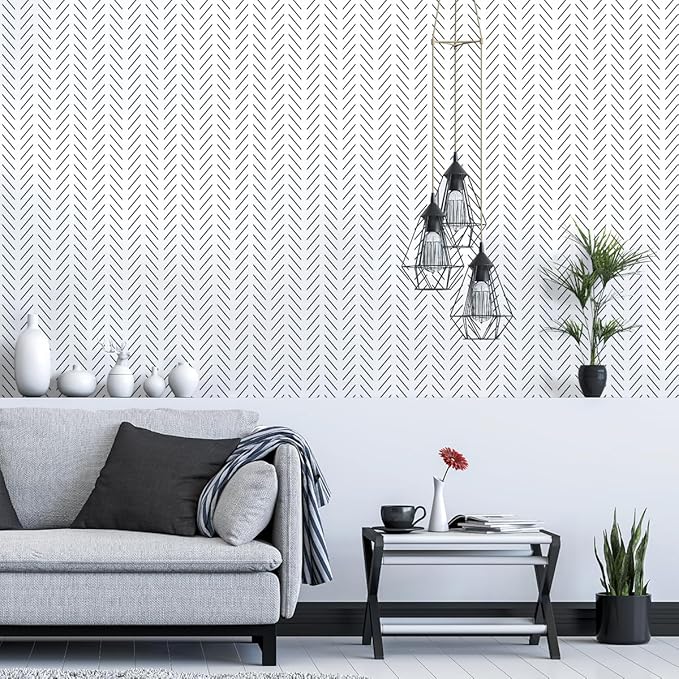 Erfoni Black and White Peel and Stick Wallpaper Modern Herringbone Contact Paper Bathroom 17.7inch x 78.7inch Geometric Removable Wall Paper Peel and Stick Self Adhesive Wallpaper