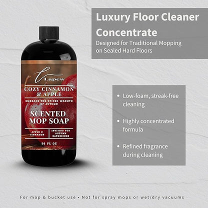 Lapew Cozy Apple & Cinnamon Scented Mop Soap - Luxury Floor Cleaner Concentrate for Mopping Tile, Laminate, Vinyl & Hardwood | Streak-Free, Low-Foam | 36 oz
